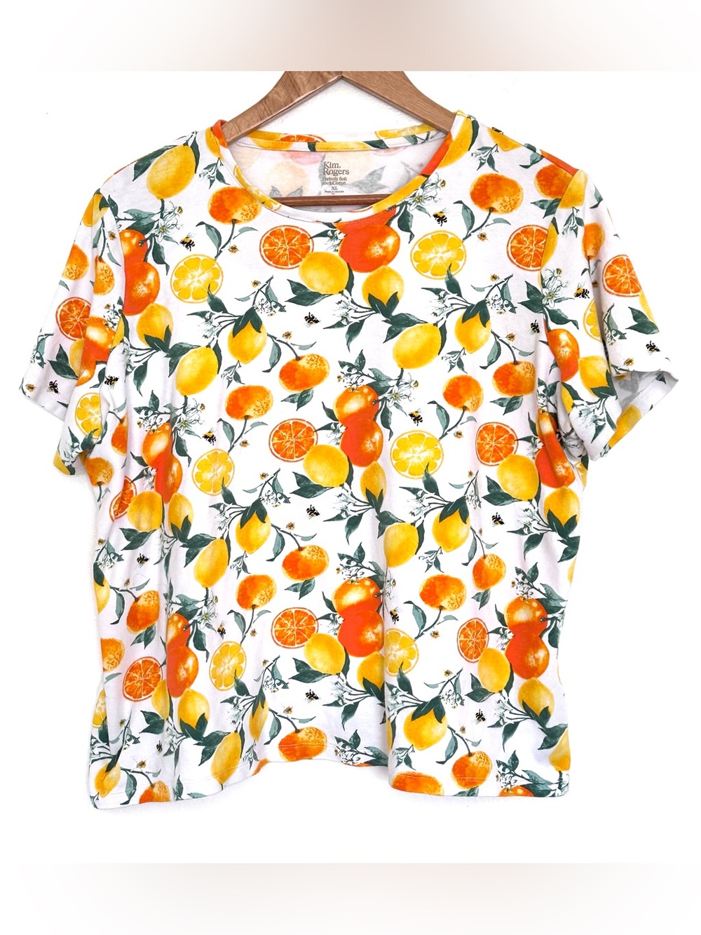 Kim Rogers Shirt Women’s XL Citrus Fruit Cotton Short Sleeve Pullover Top